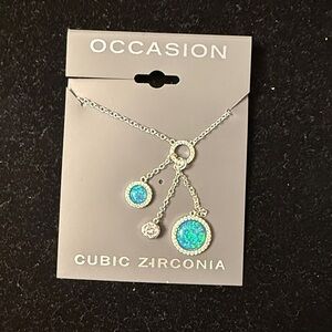 Silver, CZ, and Blue Faux Opal Necklace